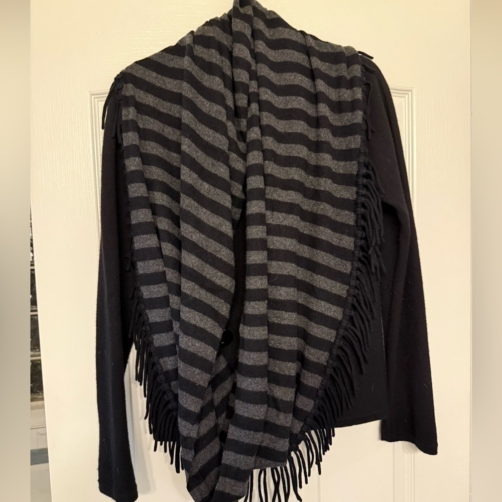 Kinross Cashmere Black and Grey Fringed Infinity Scarf - Picture 8 of 13